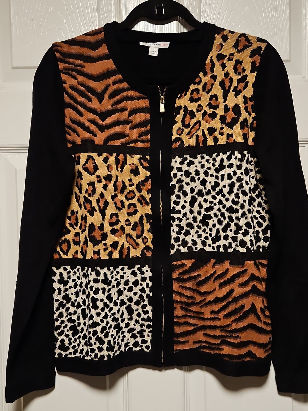 Isaac Mizrahi Animal Print Patchwork Cardigan